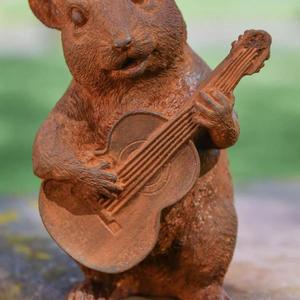 Estatua de Ratón Guitarrista Rústico, Adornos de Jardín, Figura de Ratón Metálica Vintage, Artículos de Decoración para Exteriores, Escultura - Product Image 1