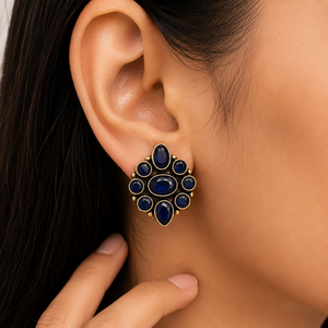 Boucles d'oreilles clous en pierre bleue plaqué or oxydé, style bohème tendance, bijoux de déclaration pour mariage, directement du fournisseur en gros - Product Image 2