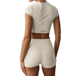 OEM Crop Top High Waist Shorts Set Women 2 piece Set Polyester Spandex Stretch Yoga Set Buttery Soft Activewear Custom Premium - Product Image 2