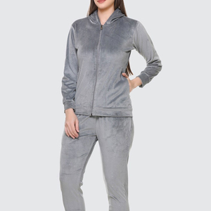 Prix de gros : Ensemble 2 pièces en velours pour femmes et filles, comprenant un sweat à capuche zippé et un pantalon de jogging, en coton, avec logo personnalisé - Product Image 5