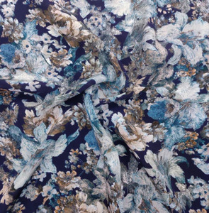 Viscose Crepe Print Plain Romantic Floral Design Satin Lightweight Floral Slate Lavender Fabric Vintage Botanical Pattern Summer - Product Image 4