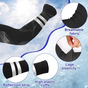 Unisex Solid Polyester Arm Sleeves UPF50+ Three-Quarter Length Sun Protection Gray <b>Black</b> <b>White</b> <b>Stripes</b> Reflective Arm Sleeves - Product Image 4