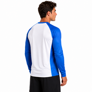Camisa de Pesca de Manga Larga para Hombre, Azul y Blanco, Bloques de Color, 100% Poliéster, UPF 50, Secado Rápido, Estilo Pullover - Product Image 6