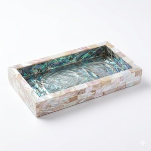 Handmade Round Rattan Serving Tray With Mother Of Pearl Inlay Decorative <b>Basket</b> For <b>Coffee</b> <b>Table</b> Breakfast And Home Decor - Product Image 5