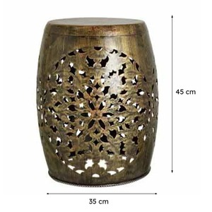 Asian Antique Metal Drum Coffee Table 14x18 Inch Carved Openwork Side Accent Table <b>for</b> Living Room - Product Image 6