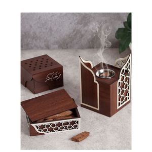 Support d'encens en bois moderne pour la vente en gros, brûleur de Bakhoor en bois, support de Mabkhara en bois avec calligraphie arabe, décoration d'intérieur - Product Image 6