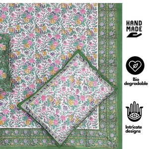 Sábana Plana King Size de Algodón Hecha a Mano en Jaipur, Diseño Floral Estampado en Bloque, Suave, Transpirable y Duradera para Toda Temporada, para Hogar y Hotel - Product Image 2