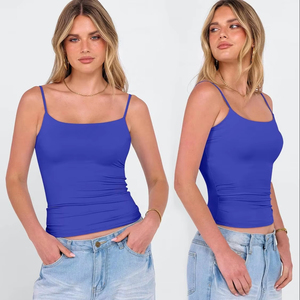 Women's Sweet Camisole <b>Top</b> Soft Cotton Spandex Stretch Ribbed Slim Fit Lightweight Breathable Eco-Friendly Button Casual Summer - Product Image 1