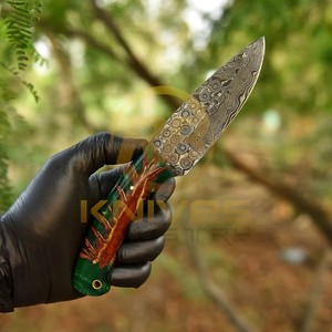 Cuchillo de Caza de Hoja Fija de Acero de Damasco, Punta Caída, Mango Verde X-1152, Cuchillo de Supervivencia para Exteriores - Product Image 3