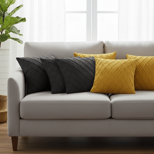 SOGA Juego de 6 Fundas de Almohada Decorativas de 45 cm, 3 en Color Amarillo Sol y 3 en Color Gris Carbón con Tejido de Diamantes y Tejido de Cable - Product Image 3