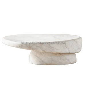 Designer <b>Oval</b> Marble <b>Coffee</b> <b>Table</b> Glossy Finish Contemporary Furniture Luxury White Marble <b>Coffee</b> <b>Table</b> Organic <b>Oval</b> Shape Cente - Product Image 1