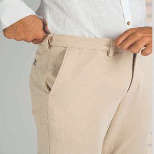 Pantalon chino beige coupe droite pour homme avec poches latérales, en coton mi-lourd, décontracté, à braguette boutonnée, collection printemps - Product Image 4