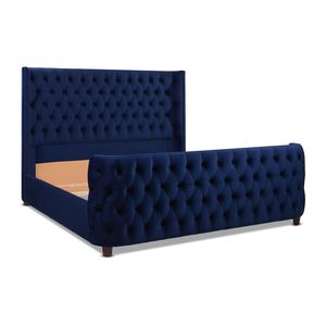 Set letto Brooklyn King in velluto blu navy trapuntato con testiera e pediera - Product Image 6