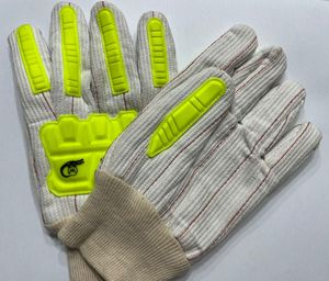 Gants de protection anti-choc en coton cordonné haute visibilité, gants de sécurité anti-choc verts, gants à double paume cordonnée haute visibilité verts - Product Image 1