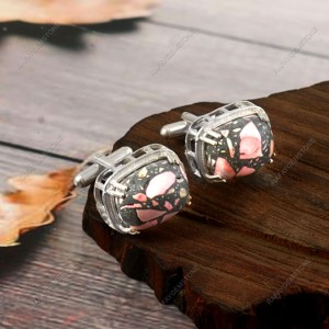 Boutons de manchette en agate naturelle et laiton, plaqués argent, ton argenté, pour chemise formelle, élégants, pour mariage, Noël, cadeau pour homme, bijoux du Rajasthan - Product Image 4