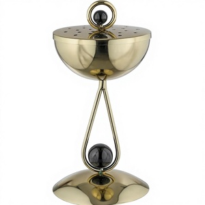 Brûleur à Bakhoor Moderne en Métal Argenté, Encensoir Contemporain en Forme de Goutte sur Socle avec Accents Orbe Noir pour Oud et Résine - Product Image 3