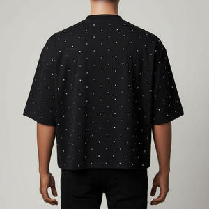 T-shirt Homme Oversize en Coton à Col Rond avec Strass, Style Streetwear, Imprimé Graphique, Tendance Décontractée, Haut Déclaration - Product Image 2