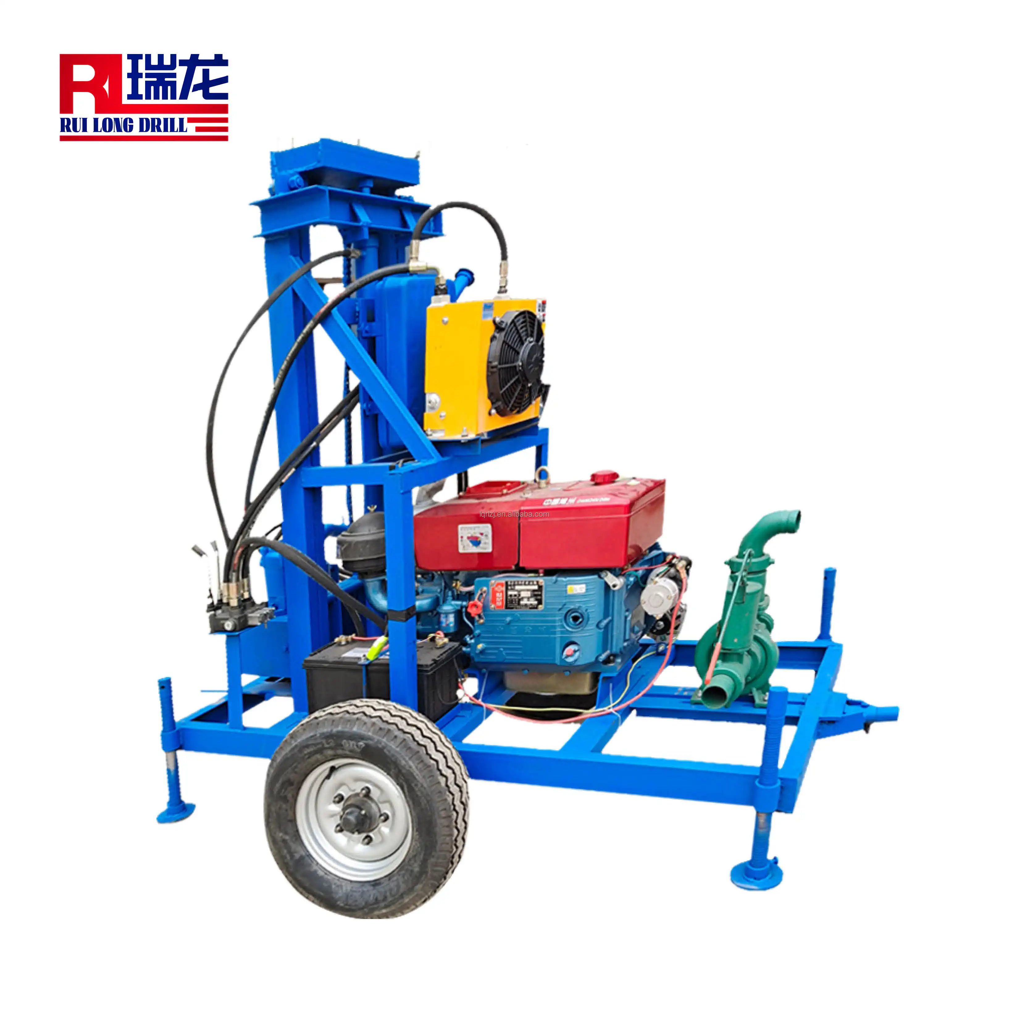 Household diesel well drilling machine farmland irrigation portable traction 100 meters water well drilling rig hydraulic rock d