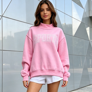 Sweat-shirt à col montant pour femme, personnalisé, rose, 100% coton, tissu French Terry, broderie patch - Product Image 6