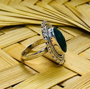 Natural <b>Emerald</b> Agate Gemstone <b>Ring</b> 925 Sterling <b>Silver</b> Vintage Oval Statement Women Jewelry Gift For Women - Product Image 2