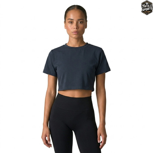 T-shirt court pour femme, col rond, manches courtes, couleur unie, tricot en coton, coupe régulière, respirant, décontracté, à porter au printemps et en été - Product Image 1