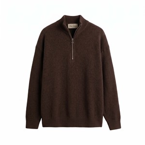 Custom Logo OEM Quiet Luxury Men's Wool Cashmere Quarter Half Zipper Stand Collar Rib Knit Top Slim Fit Pullover Knitted <b>Sweater</b> - Product Image 3