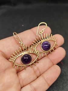Best Selling amethyst Bohemian Drop <b>Earrings</b> Handmade gold Plated Brass Blue Gemstone Dangle <b>Earrings</b> High Quality Unique - Product Image 3