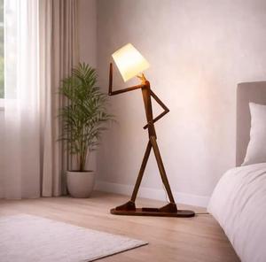 Modern Wooden Floor Lamp With White Fabric Cone Shade Flexible Standing <b>Light</b> For Bedroom - Product Image 1