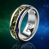 Bague en carbure de tungstène avec incrustation d'agate mousse et ciel étoilé, bord poli, pour homme, alliance de mariage, ajustement confortable, bijou de fiançailles et de promesse