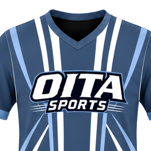 Maillot de rugby bleu et blanc en acier, à manches courtes, col en V, uniforme d'équipe, respirant, léger, personnalisable, pour l'entraînement sportif - Product Image 3