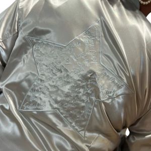 Silver Satin <b>Jacket</b> Women Bomber Style Lightweight Fashion Outerwear Elegant Casual <b>Jacket</b> with Smooth Shiny Finish - Product Image 5