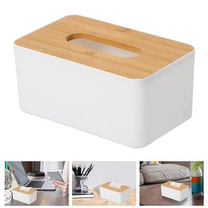 Bamboo Lid Tissue Box <b>Cover</b> <b>Plastic</b> Tissue Holder Rectangular Napkin Dispenser Modern <b>Table</b> Decor for Home Office Hotel - Product Image 1