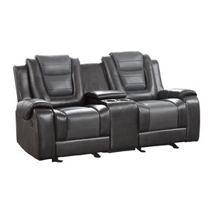 Moderno lusso doppio aliante reclinabile Loveseat Console centrale formale soggiorno mobili Premium in finta pelle tappezzeria - Product Image 2