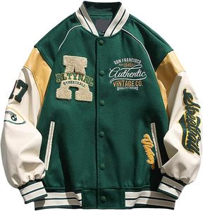 Chaqueta Bomber Varsity Personalizada Premium para Hombre con Parches Bordados con el Logotipo del Equipo, Mangas en Contraste y Cierre de Botones a Presión - Product Image 1