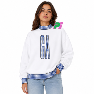 Sweat-shirt à col montant Georgia State avec lettrage et bordures à carreaux, sweat-shirt personnalisé à col montant GA, vêtement d'hiver - Product Image 1