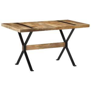 Table à manger en bois de manguier naturel avec finition rustique en placage et acier thermolaqué pour un look élégant - Product Image 1