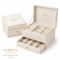Boîte cadeau pour bijoux en carton rigide haut de gamme personnalisée avec couvercle à charnière, tiroir, gaufrage, texture fine, dorure à chaud, fermeture magnétique, OEM