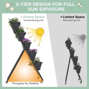 Jardinière Verticale surélevée à 5 Niveaux avec Roues et Boîtes de Rangement, Pots et Jardinières à Fleurs - Product Image 2