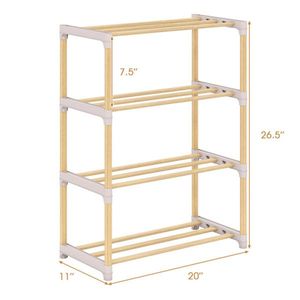 Solid <b>Pine</b> Wood 4-Tier Shoe Rack Stackable Design with 33LBS Per <b>Shelf</b> Ventilated Slatted <b>Shelves</b> Natural+Gray - Product Image 3