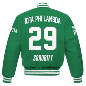 59.Iota Phi Lambda Veste universitaire personnalisée pour femmes, vert émeraude uni, avec lettres, écusson, numéro et année, style bomber pour sororité - Product Image 6