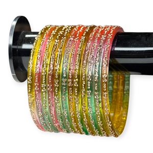 Trendy Colorful Gold Plated Wedding Kashmiri Raindrop <b>Glass</b> <b>Bangles</b> Set with Glossy Finish Sparkle Texture Wholesale Price - Product Image 1