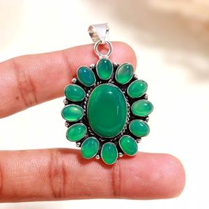 Green Onyx Chakra Pendant | Sterling Silver Gemstone <b>Necklace</b> | Spiritual Healing Jewelry - Product Image 2