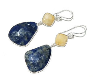 Yellow Sapphire Blue Jade Bohemian Style Solid 925 Sterling <b>Silver</b> Handmade Natural Gemstone <b>Dangle</b> Drop <b>Earrings</b> Certified - Product Image 1