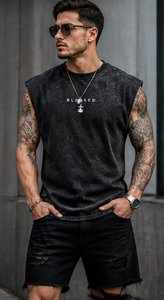 Débardeur Homme en Coton Délavé à l'Acide, Coupe Vintage, Sans Manches, pour Gym, Fitness et Streetwear, Personnalisable avec Logo - Product Image 3