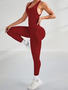 Premium Seamless Cross-Back Activewear <b>Jumpsuit</b> | Breathable Slim-Fit <b>Workout</b> Bodysuit | Women's Tight Performance Sport Suit - Product Image 2