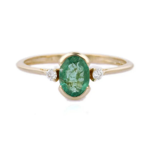 14K Yellow Gold Emerald Moissanite Wedding Ring for Women - Product Image 1
