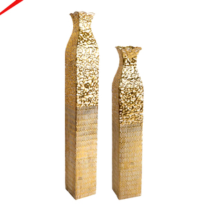 Hammered Tall <b>Square</b> Gold Metal <b>Vase</b> with Handcrafted golden Finish Textured <b>Vases</b> for Modern Luxury Home & Office Decor - Product Image 1