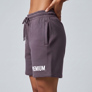 Shorts de sport en molleton pour femmes grandes tailles, taille élastique avec cordon de serrage, en coton, fabricant OEM - Product Image 3