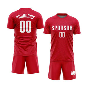 Maillot de football personnalisé haut de gamme rouge et blanc respirant à manches courtes par sublimation – Lavable en machine, séchage en machine, faible consommation d'énergie - Product Image 1