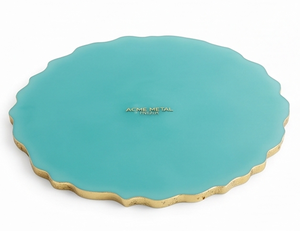 Premium Acme Metal Turquoise <b>Serving</b> <b>Tray</b> With <b>Gold</b> Rim Decorative Round Platter For Home Dining Wedding Events And Restaurant - Product Image 5